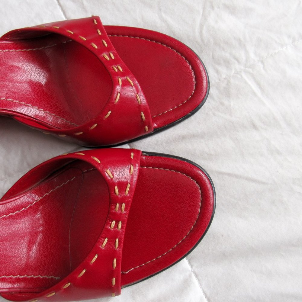 FRANCO SARTO Red Ankle Strap Wedge Heels Open Toe Sandals Sexy Chic Pair! - Picture 10 of 13